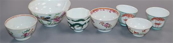 Eight Chinese enamelled porcelain cups and bowls largest 11cm diameter